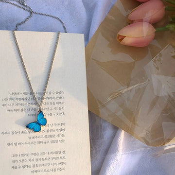 Blue Purple Butterfly Metal Necklace Women Trendy Simple Wild Pendant Dangle Clavicle Chain Jewelry daiiibabyyy